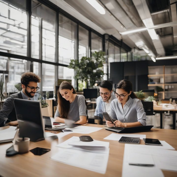 Person working with computer and AI marketing software interface.