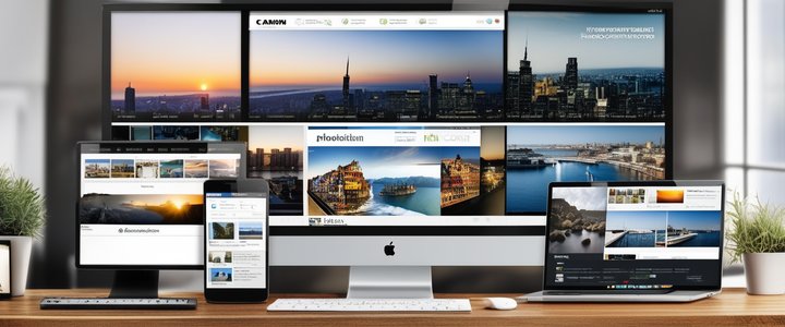 Person typing on laptop with multiple screens displaying news articles.
